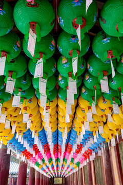 Colorful lanterns hanging in Bulguksa Temple Gyeongju South Korea