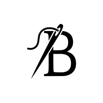 Vector stock illustration of a letter B monogram creatively integrated with a sewing needle and a thread curve.