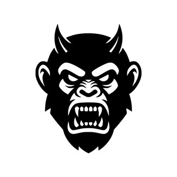 vector illustration of a gorilla head with small devil horns.