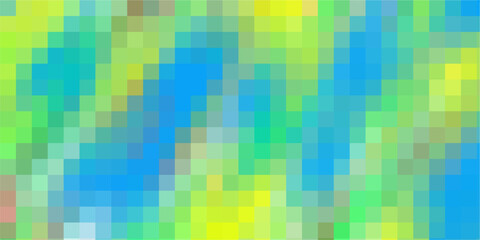 Fototapeta premium Pixelated abstract background with a vibrant blend of green yellow and blue squares creating a digital mosaic effect for modern graphic design and web backgrounds
