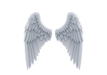 elegant white angel wings spread wide isolated on transparent background
