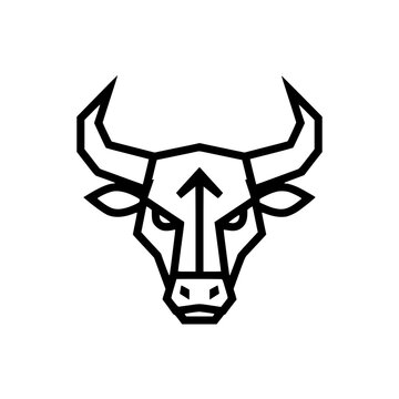 Minimalist bull head icon with upward arrow element.