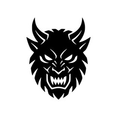 Fototapeta premium vector illustration of a monster or demon head with horns and an aggressive angry expression.