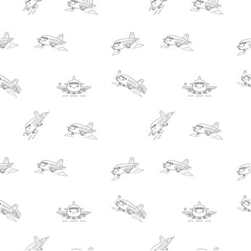 Seamless airplane pattern featuring small aircraft in repeating line art