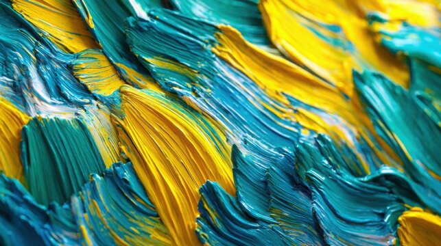 Vibrant Teal and Bright Yellow Paint Strokes Artfully Mixed Together