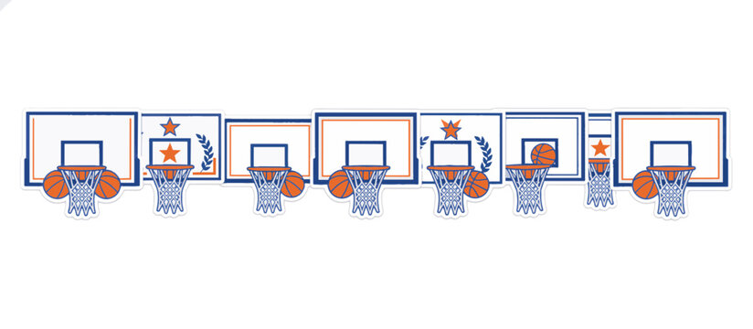Basketball hoops and backboards illustration set. Championship and playoff sports concept. Vector graphic sticker design isolated on transparent background