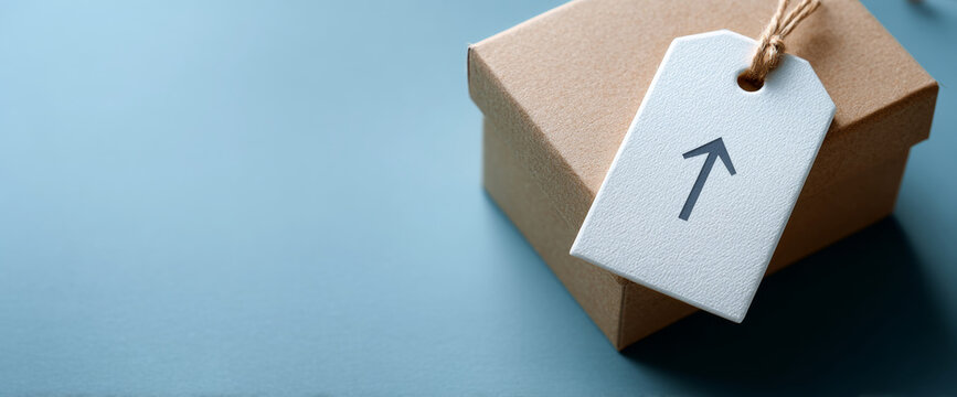 Gift box with upward arrow tag