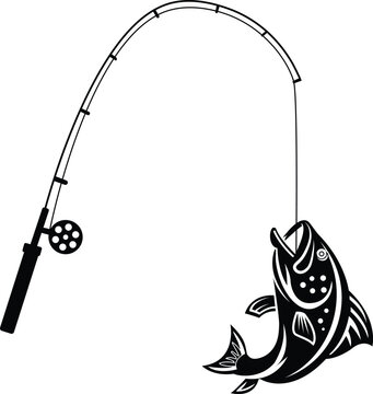 Fishing Rod with Hooked Fish Vector Illustration art