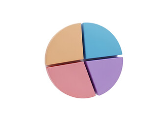 Fototapeta premium Four colored pie chart segments with shadow isolated on transparent background