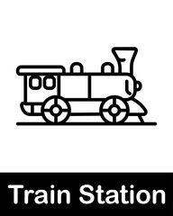 Steam locomotive train line icon representing railway transport, vintage engine and train station concept in minimal outline vector style © Anastasia