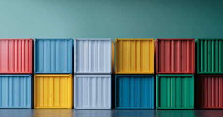 Fototapeta premium Colorful stacked shipping containers indoors