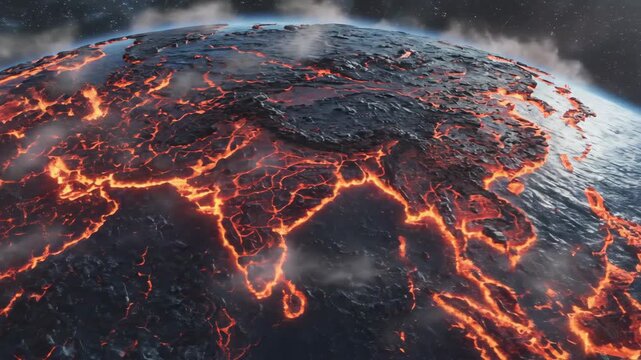 Globe with molten lava surface.