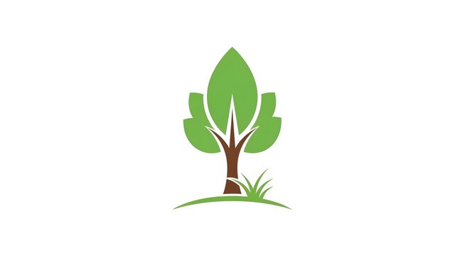 A stylized illustration of a tree with a brown trunk and green leaves on a small hill with grass.