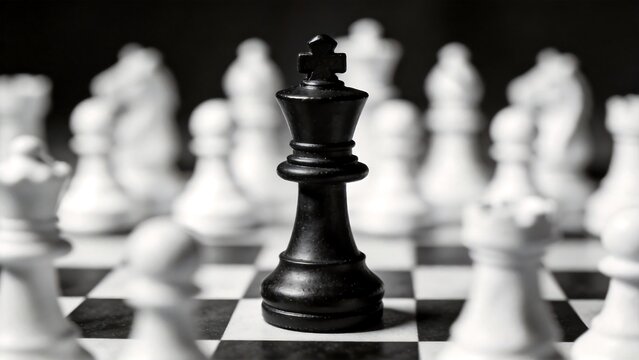 Black chess king on checkered board