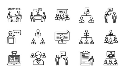 Fototapeta premium Business People Line Icon Collection Black and White Workplace Outline Symbols