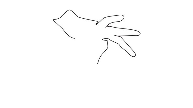 Animated self drawing of continuous line draw of Hand holding olive branch icon, sign, emblem, logo for olive oil, farm products, agricultural, rural store. Full length one line animation. 4K	