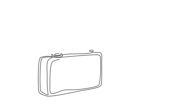 Animated self drawing of continuous line draw of  camera with butterflies. Full length one line animation. 4K	
