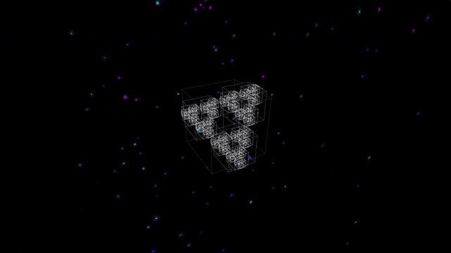 Fractal geometric cages violently shift states in a crimson quantum superposition. Represents critical system failure or encryption processing. Ideal for cybersecurity explainer videos.
