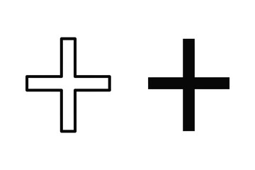 Obraz premium Plus Sign Icons: Outline and Solid Fill, Vector Graphics for Addition and Positive Concepts