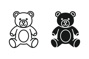 Obraz premium Cute Teddy Bear Vector Icon Set in Outline and Solid Styles