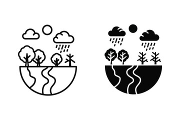 Naklejka premium Climate Change and Environment Weather Cycles Icon Set in Line and Solid Art