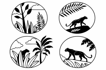 Fototapeta premium jaguar-in-jungle---icons-set---4-minimalist-icons-