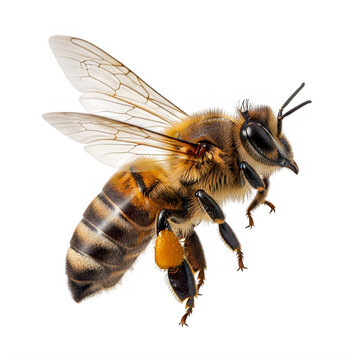 A bee with its wings spread out isolated on transparent background