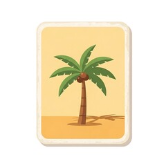 Obraz premium Simple cartoon palm tree with coconuts on sandy ground tropical beach de