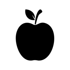 Fototapeta premium Stylized illustration of a single black apple with leaf on white background