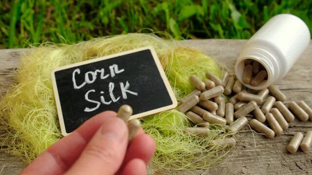 Corn silk in supplements. Selective focus.