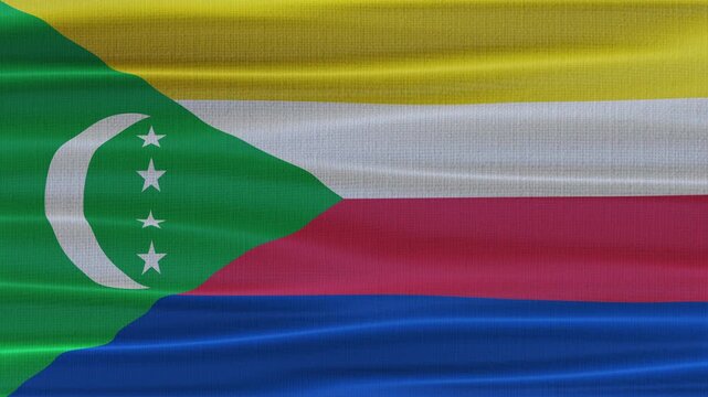 Comoros flag waving in the wind with high quality fabric texture