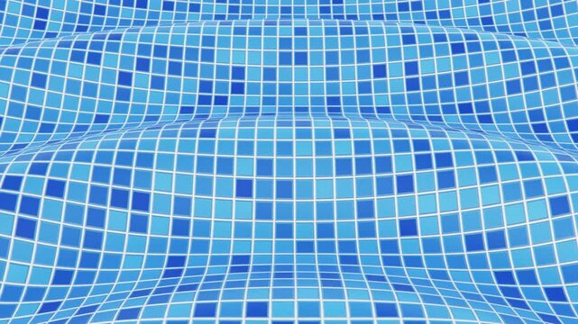 Horizontal abstract 3D blue pool tiles waves mosaic banner template mockup wallpaper backdrop copyspace background loop animation, summer water grid ceramic texture, spa resort vacation wellness promo