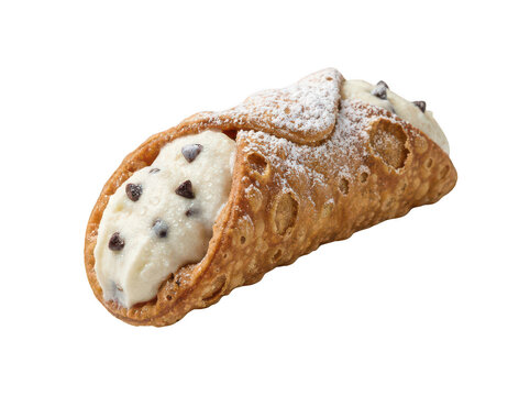 Crispy Italian cannoli filled with ricotta and chocolate chips isolated transparent background image