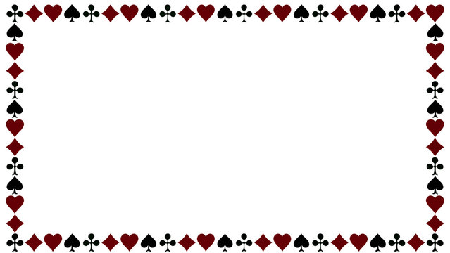 Playing Card Suits Border Frame, Empty Casino Poker Theme Border on Transparent Background