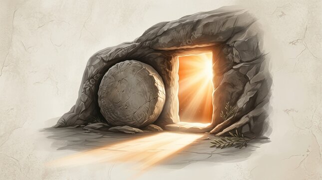 The Empty Tomb with the Stone Rolled Away, Digital Illustration