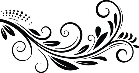Elegant Black Floral Swirl Ornament Vector Design with Decorative Leaves and Curls for Border, Invitation, and Calligraphic Flourish Illustration © Faruk-raj