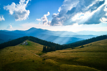 Fototapeta premium Aerial view of mountain hills. Ukraine, Carpathians