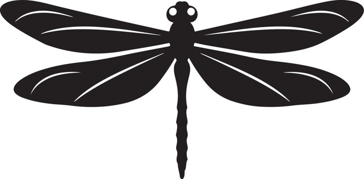 Black dragonfly icon, insect silhouette, vector illustration, simple design element