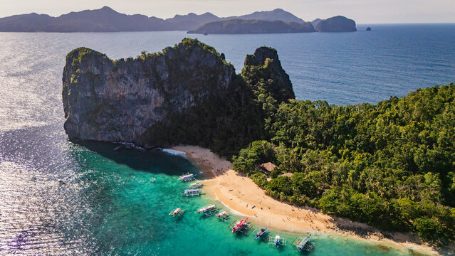aerial view of Helicopter Island in the Bacuit Archipelago, el nido Palawan , famous travel tour destination in Philippines