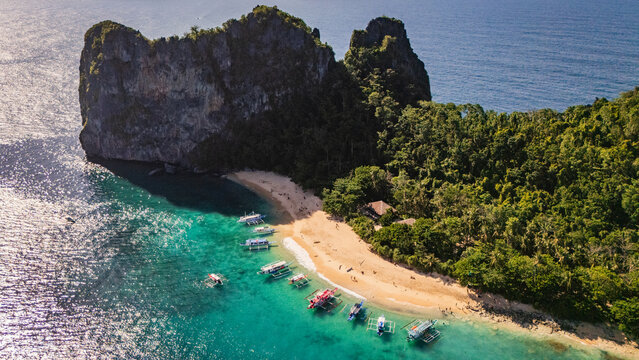 aerial view of Helicopter Island in the Bacuit Archipelago, el nido Palawan , famous travel tour destination in Philippines