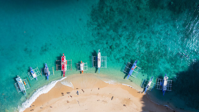 aerial Generic paradisiacal island coastal view. Ideal vacation destination.