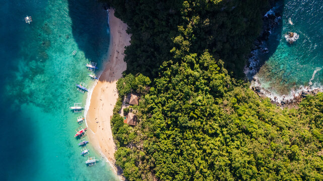 aerial view of Helicopter Island in the Bacuit Archipelago, el nido Palawan , famous travel tour destination in Philippines