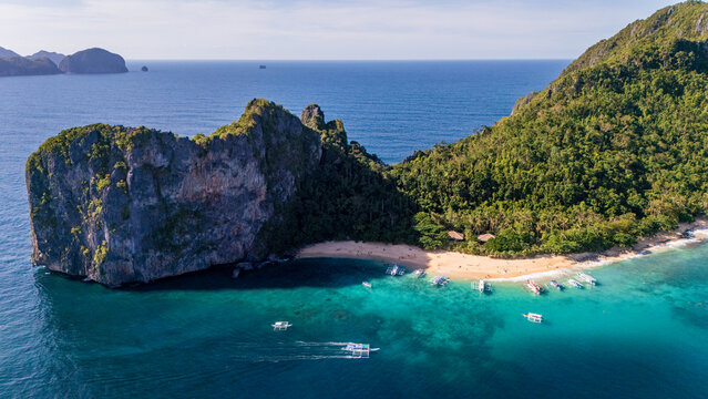 aerial view of Helicopter Island in the Bacuit Archipelago, el nido Palawan , famous travel tour destination in Philippines