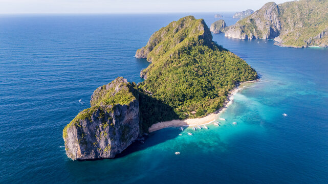 aerial view of Helicopter Island in the Bacuit Archipelago, el nido Palawan , famous travel tour destination in Philippines