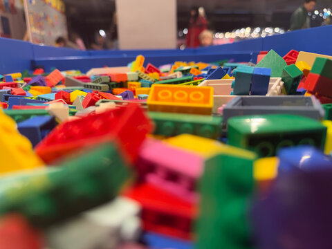 Colorful scattered lego bricks