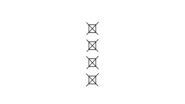 Clean black laundry care instruction symbol animation looping vertically on a bright white minimalist background, perfect for consumer product explainer videos and textile graphic content.