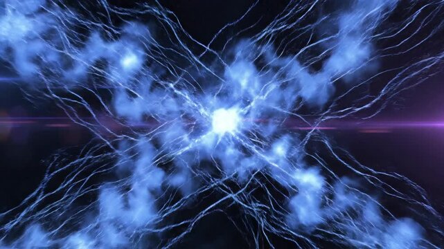 Electricity Sparks Crossing Blue Background.