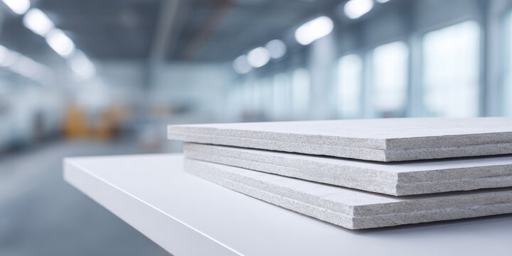 Stack of gypsum drywall panels indoors