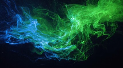 Obraz premium Vibrant Aqua and Lime Green Luminescent Liquids Intermingling in Dynamic Abstract Fluid Motion