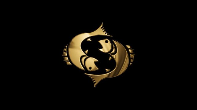 Golden zodiac sign Pisces, alpha channel, Astrology signs with a transparent background